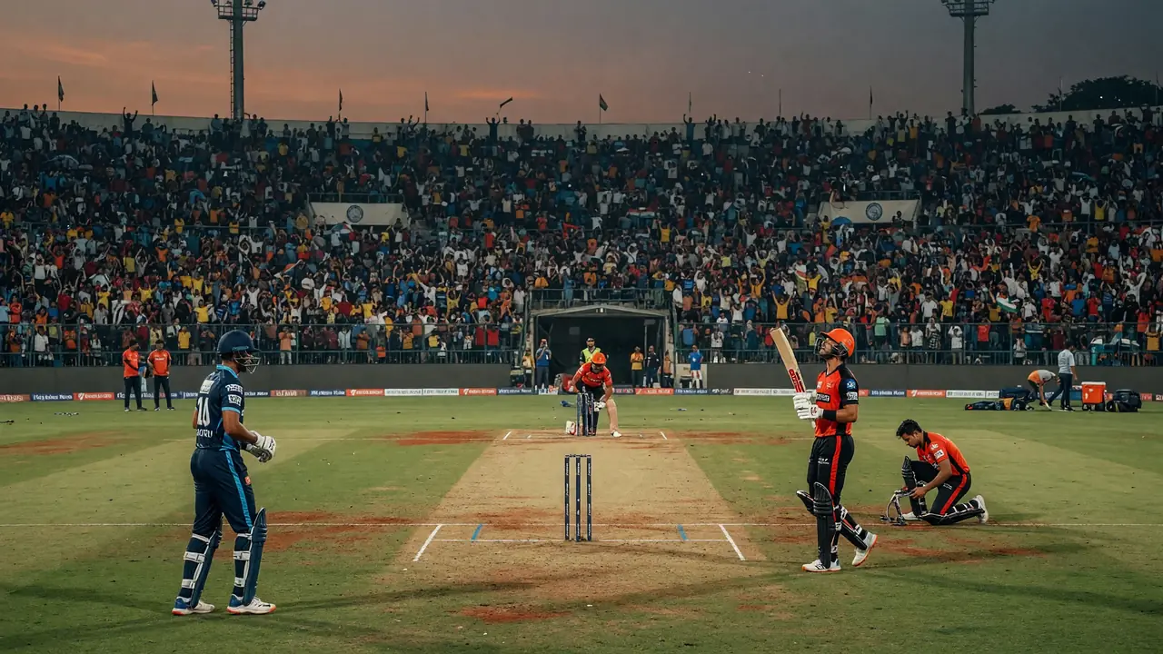 Wide evening view of a packed Mumbai cricket ground with floodlights, green outfield and a full crowd around the boundary rope